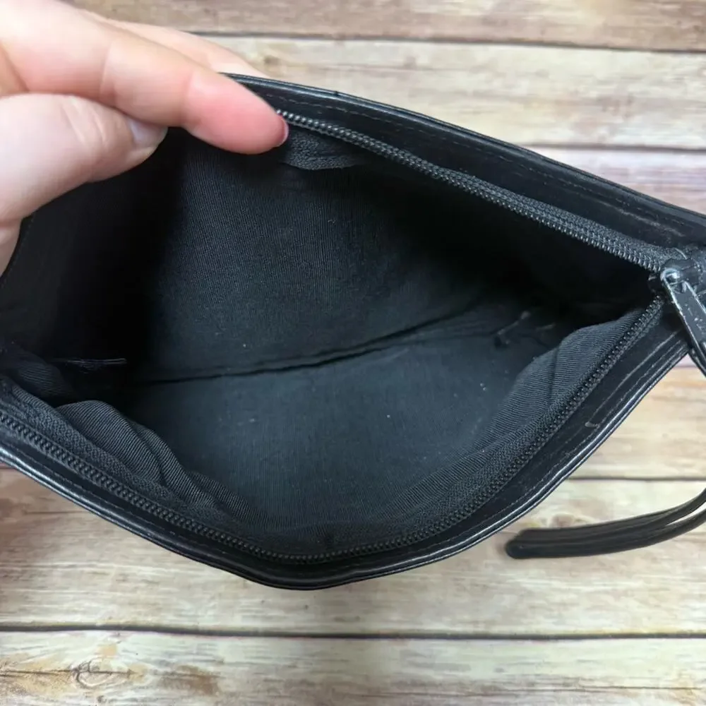 Chic Black Leather Wristlet Clutch. 10.5
